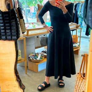 isaia nyc Black Lycra 3/4 Sleeve Maxi Dress 80’s Size Small